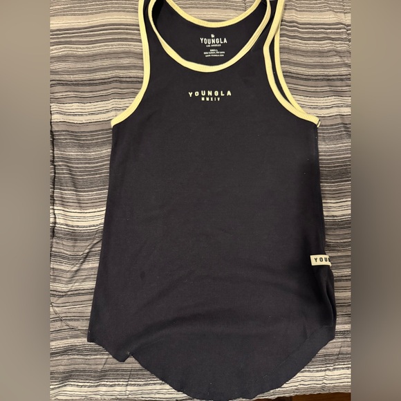 YoungLA Navy Blue and cream Athletic Tank - Picture 1 of 3
